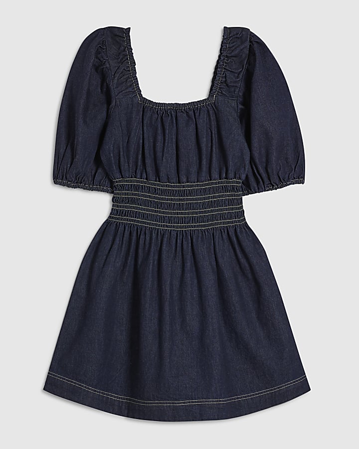 Blue Denim Mini Smock Dress