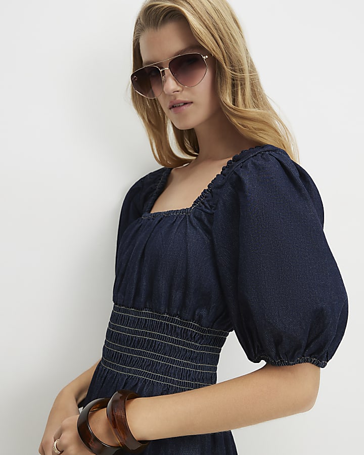 Blue Denim Mini Smock Dress