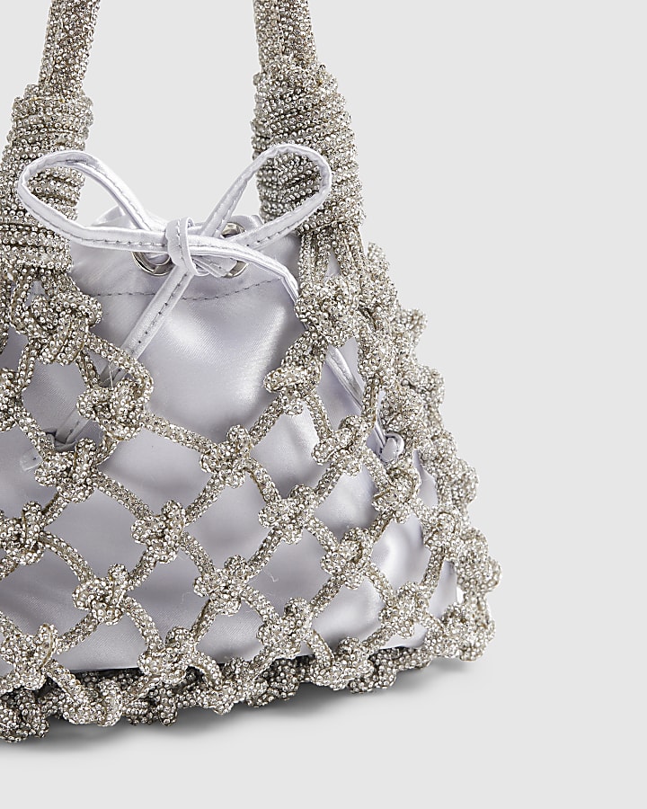 Silver Diamante Rope Clutch Bag