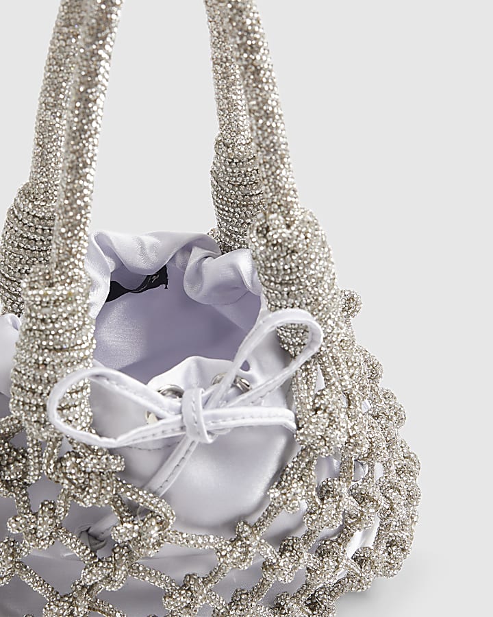 Silver Diamante Rope Clutch Bag