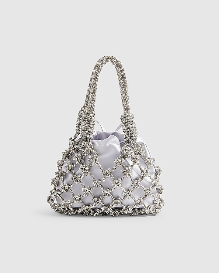 Silver Diamante Rope Clutch Bag
