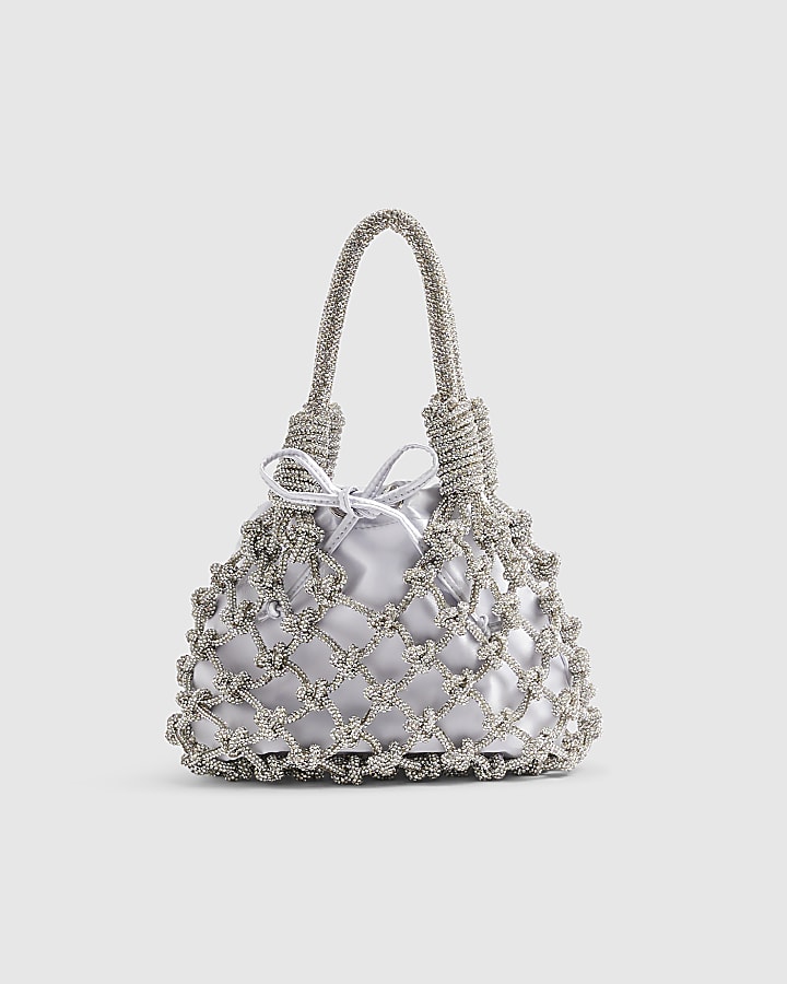 Silver Diamante Rope Clutch Bag