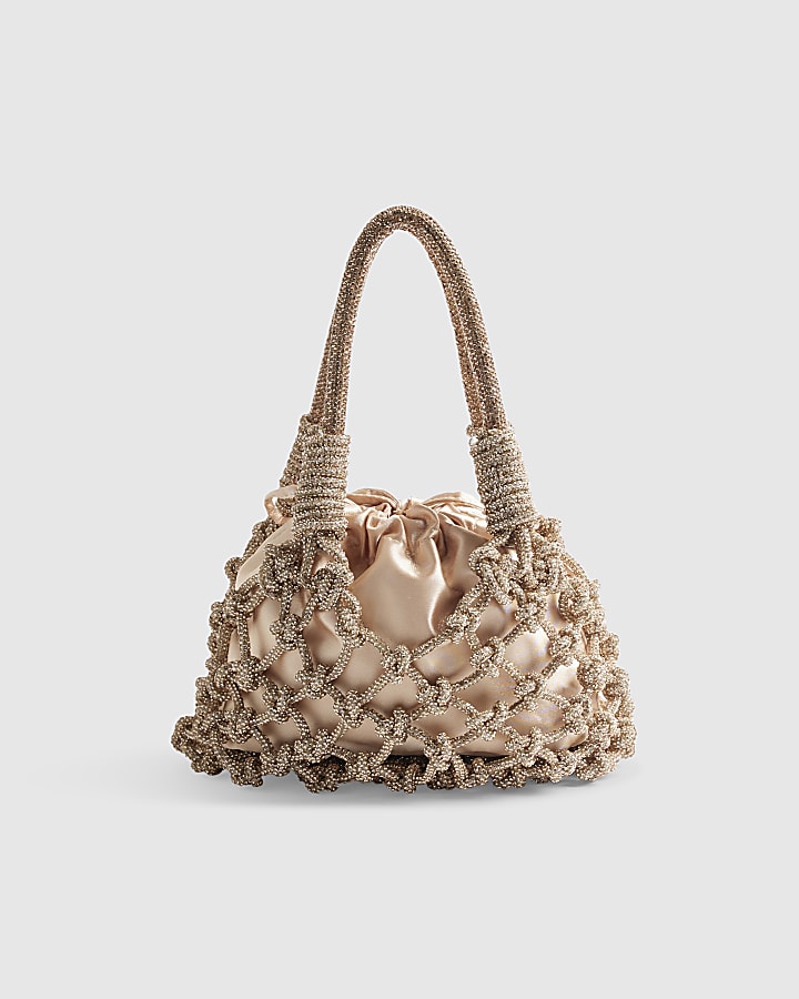Rose Gold Diamante Rope Clutch Bag