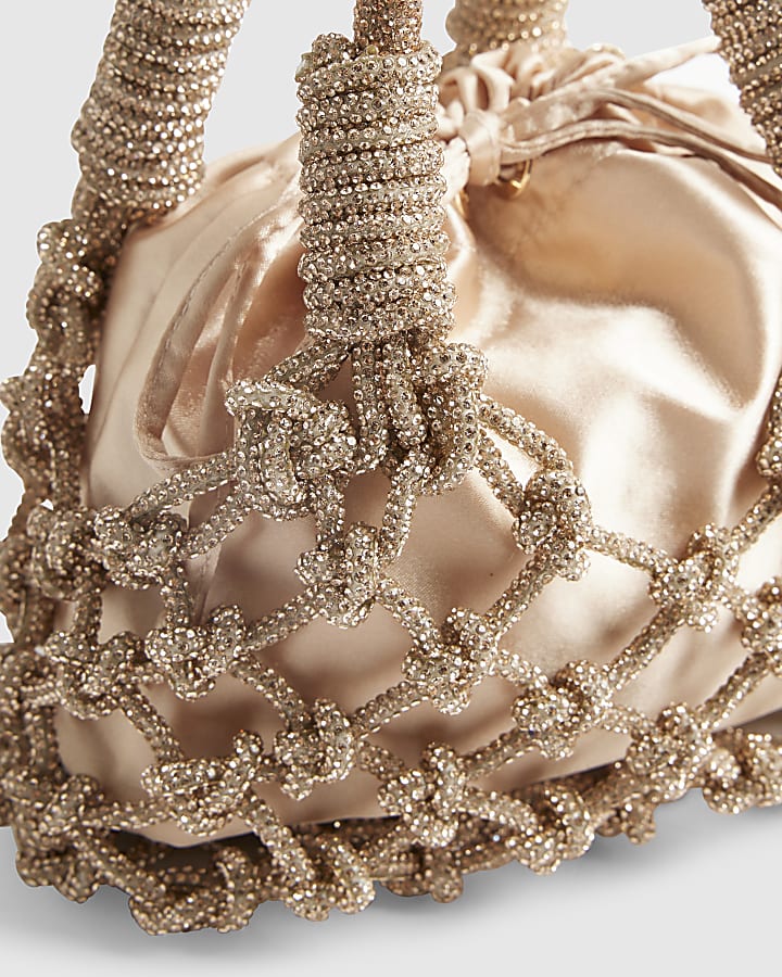 Rose Gold Diamante Rope Clutch Bag