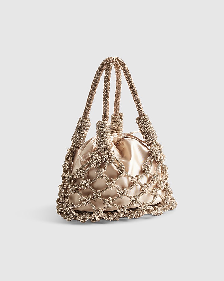 Rose Gold Diamante Rope Clutch Bag