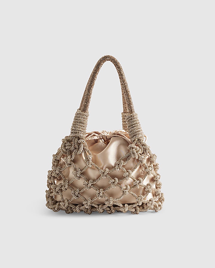 Rose Gold Diamante Rope Clutch Bag