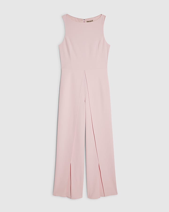 Pink Sleeveless Split Leg Racer Neck Jumpsuit