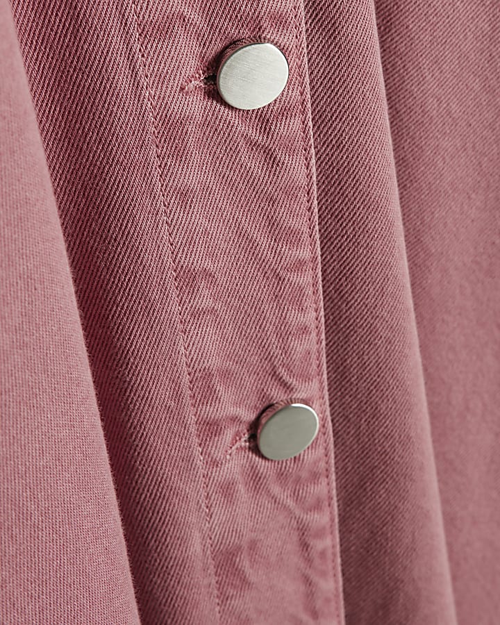 Pink Denim Sleeveless Shirt Midi Dress
