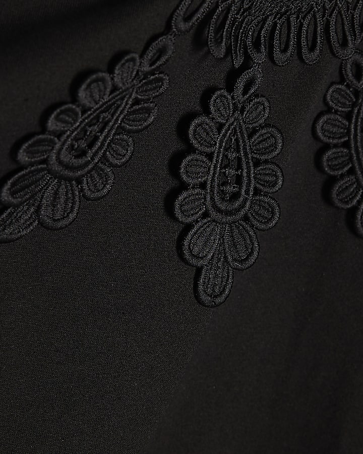 Black Cotton Embroidered Mini T-shirt Dress
