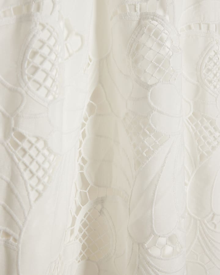 White Cotton Lace Detail Mini Dress