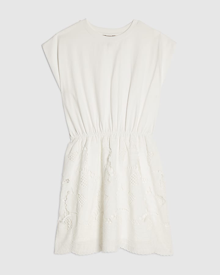 White Cotton Lace Detail Mini Dress