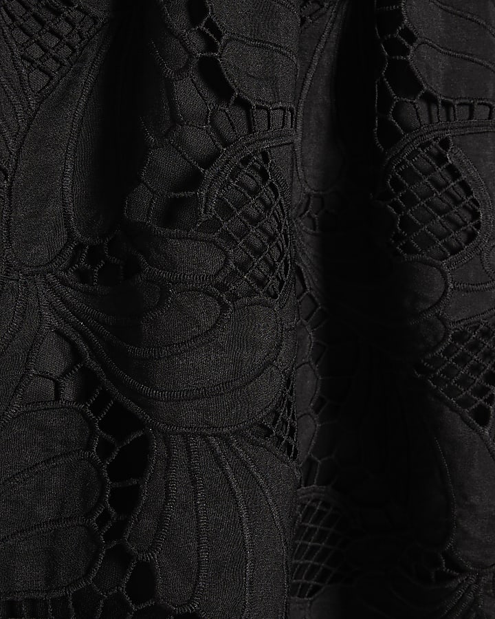 Black Cotton Lace Detail Mini Dress
