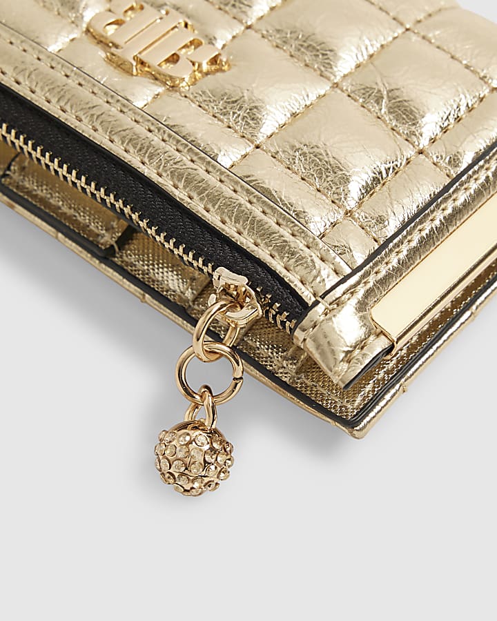 Gold Quilted Mini Cardholder Fold Out Purse
