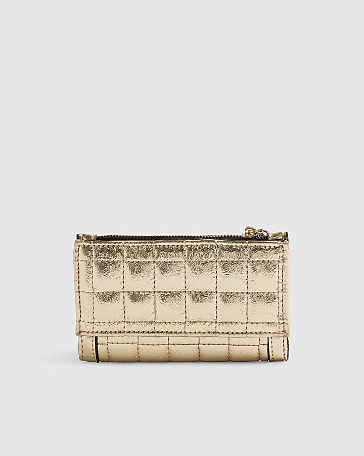 Gold Quilted Mini Cardholder Fold Out Purse