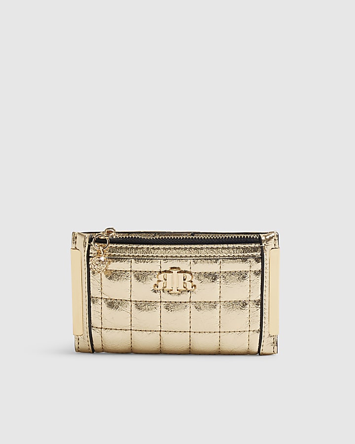 Gold Quilted Mini Cardholder Fold Out Purse