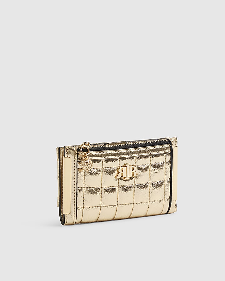 Gold Quilted Mini Cardholder Fold Out Purse