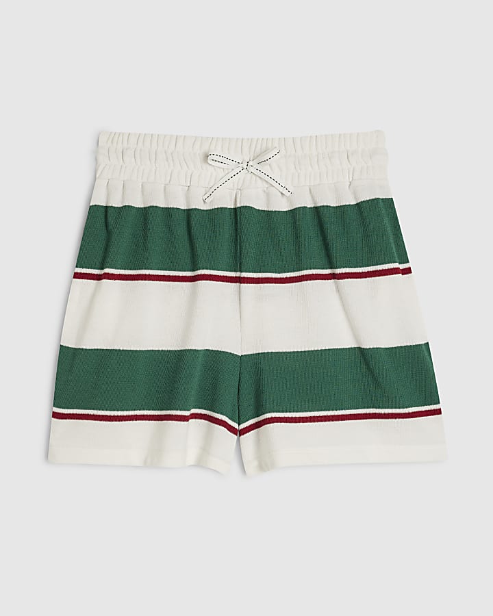 Green Striped Textured Shorts