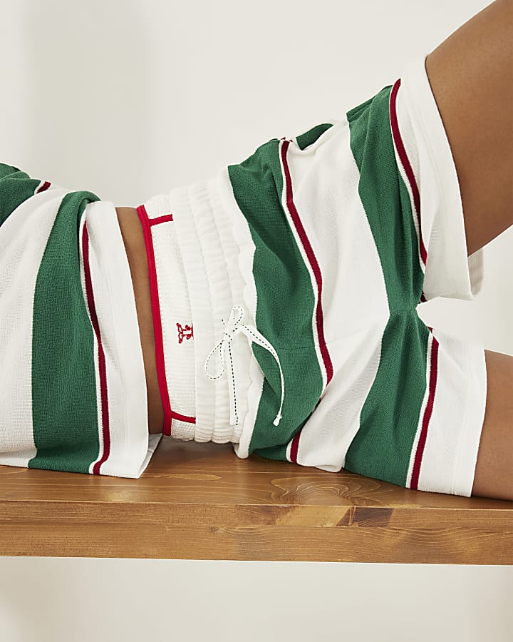 Green Striped Textured Shorts