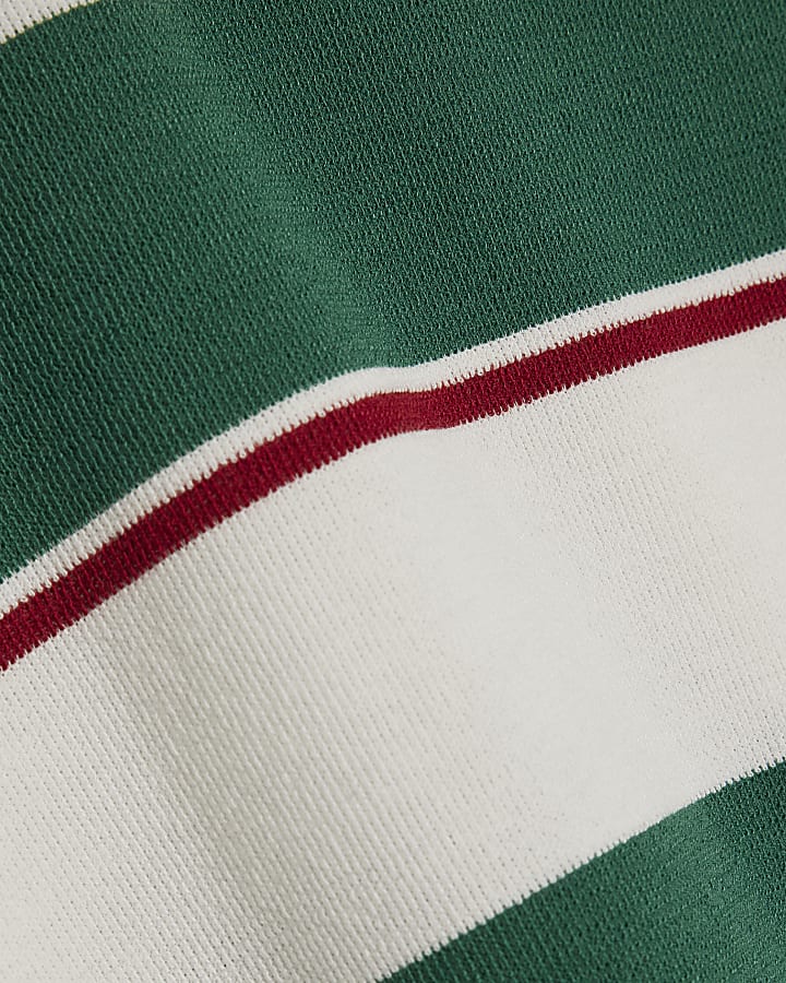 Green Short Sleeve Striped V Neck T-shirt