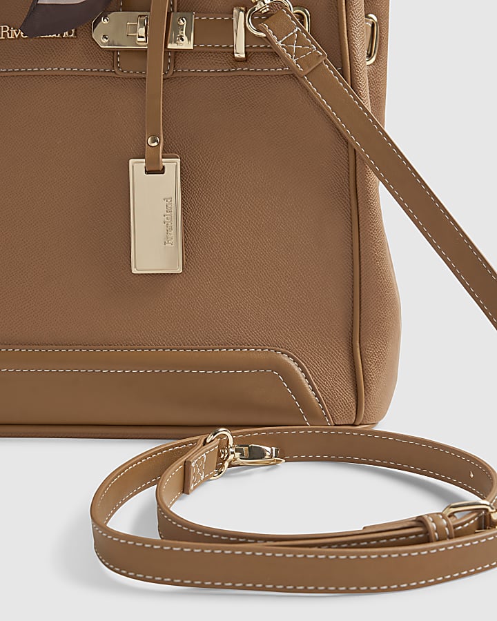 Beige Soft Lock Scarf Handle Tote Bag