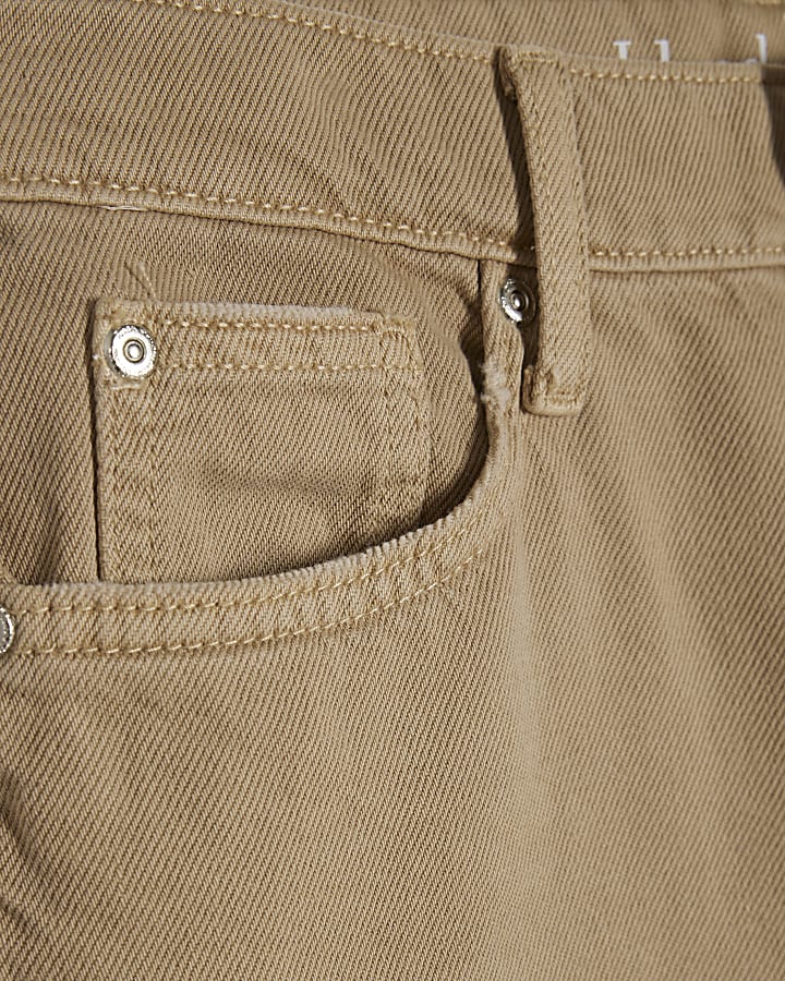 Beige Ripped Barrel Leg Jeans