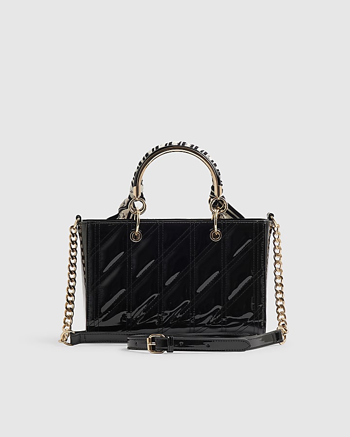 Black Quilted Patent Tote Bag