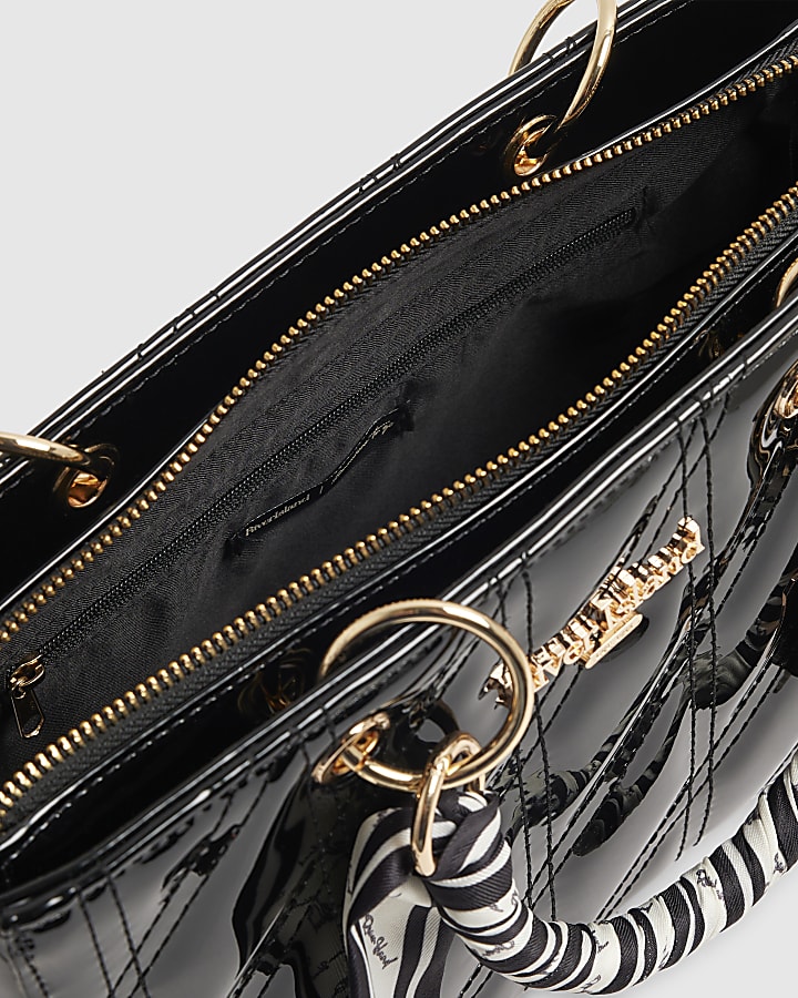 Black Quilted Patent Tote Bag