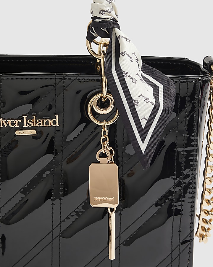 Black Quilted Patent Tote Bag