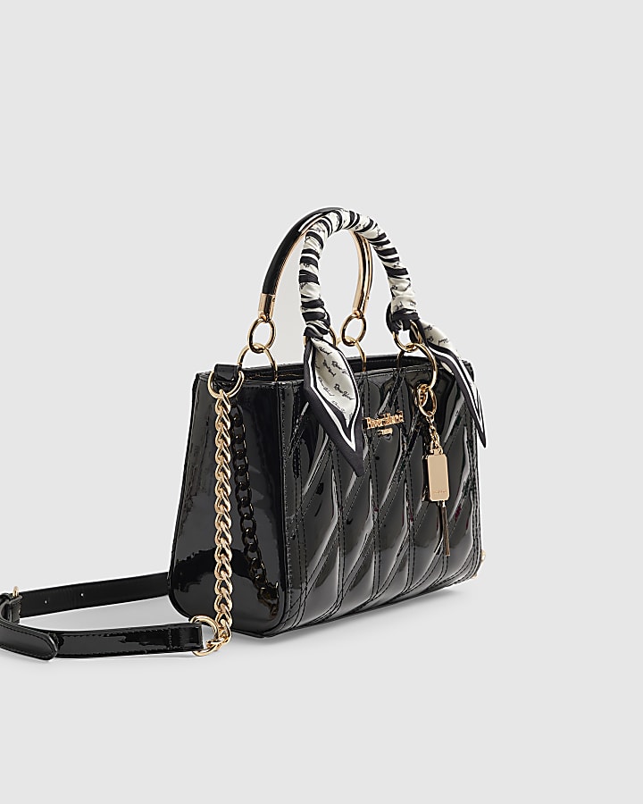 Black Quilted Patent Tote Bag