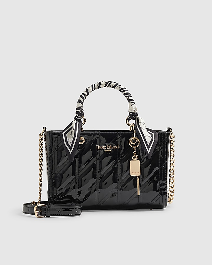 Black Quilted Patent Tote Bag