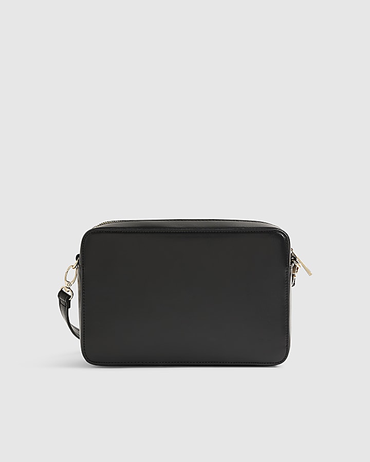 Black Panelled Chevron Boxy Cross Body Bag