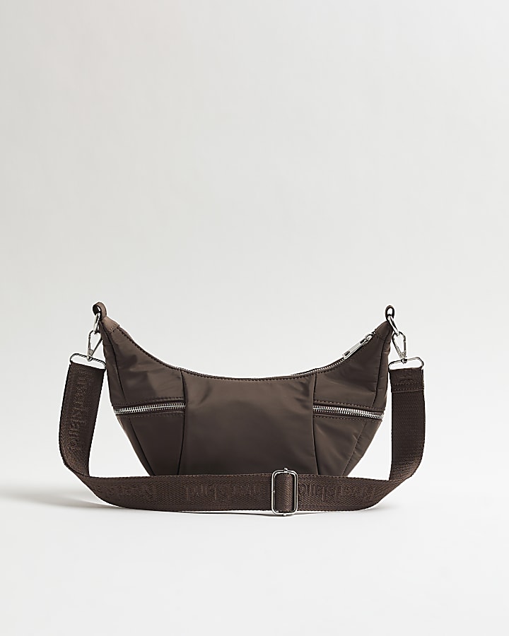 Brown Utility Zipper Crossbody Bag