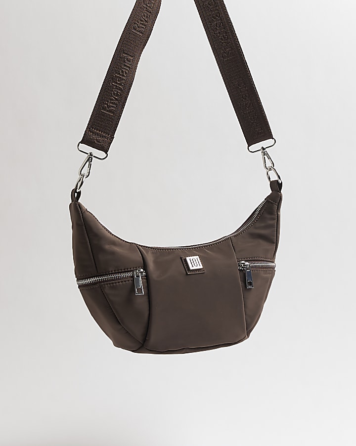 Brown Utility Zipper Crossbody Bag