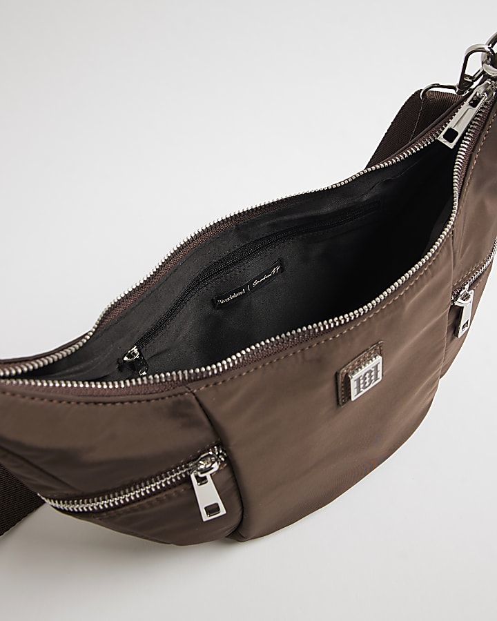 Brown Utility Zipper Crossbody Bag