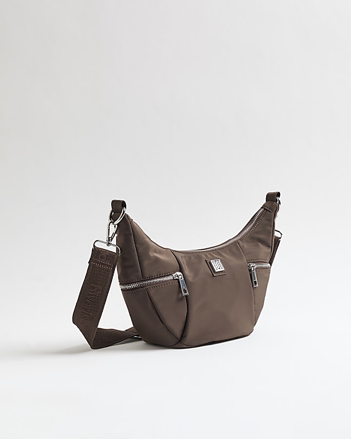 Brown Utility Zipper Crossbody Bag