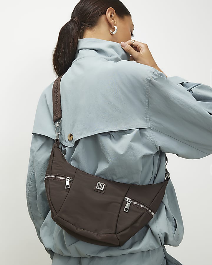 Brown Utility Zipper Crossbody Bag