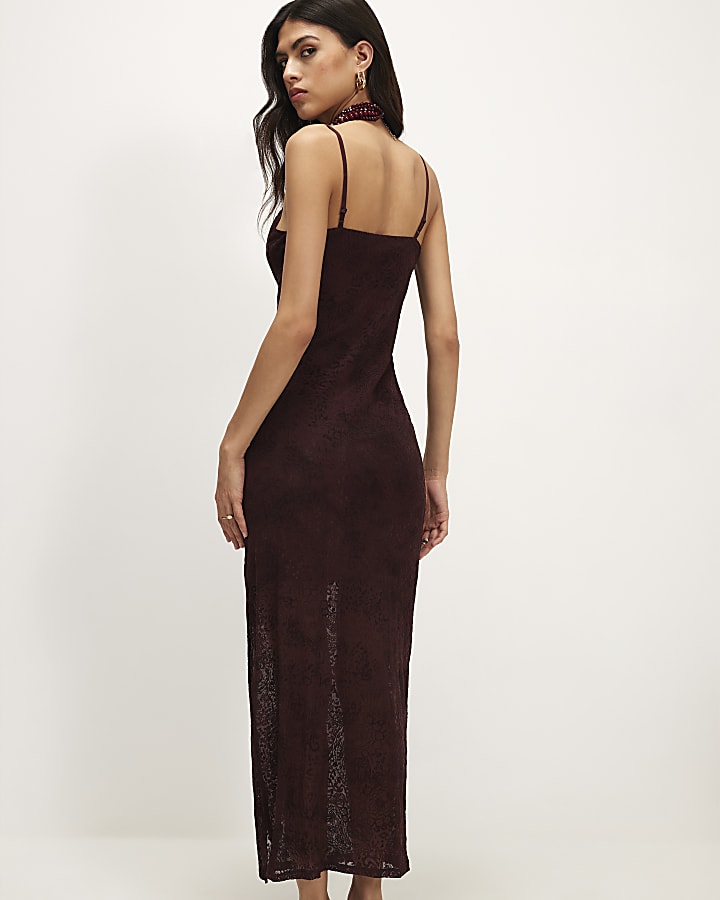 Red Sleeveless Devore Maxi Dress
