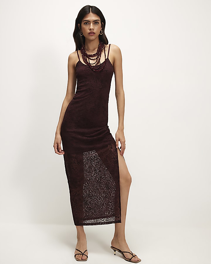 Red Sleeveless Devore Maxi Dress