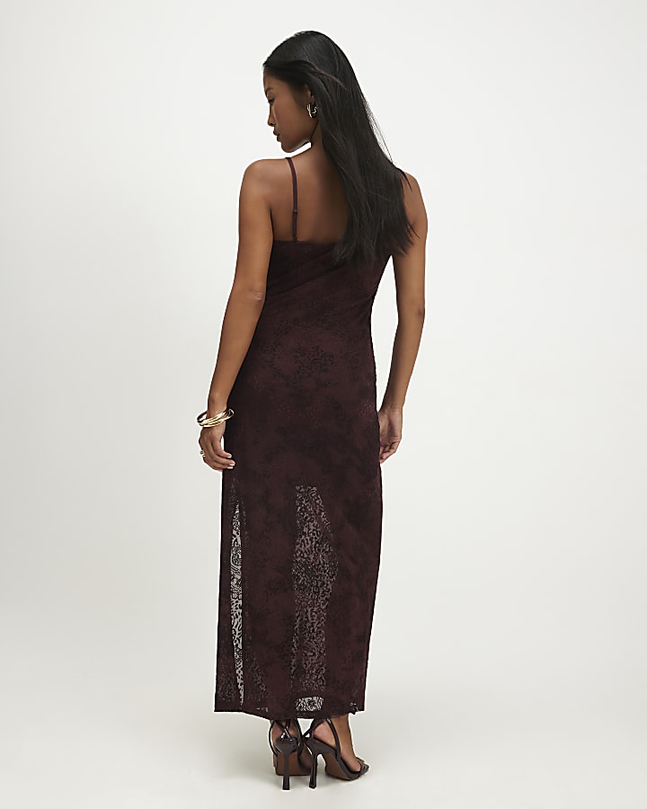 Petite Red Sleeveless Devore Maxi Dress