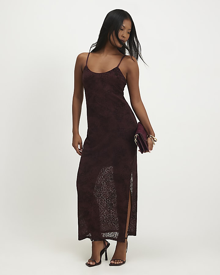 Petite Red Sleeveless Devore Maxi Dress