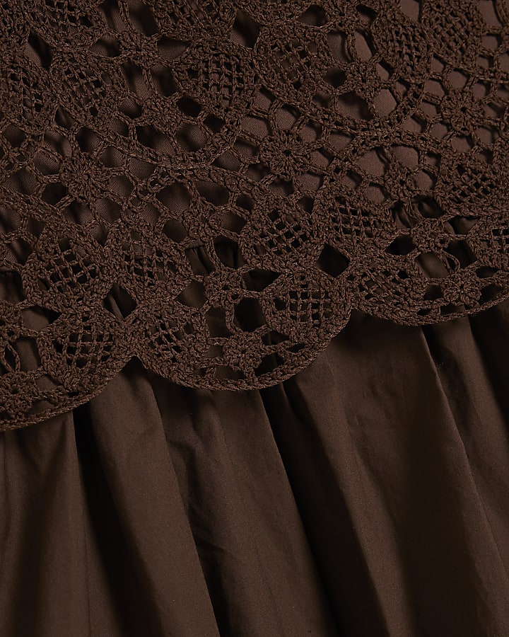 Brown Crochet Hybrid Mini Dress
