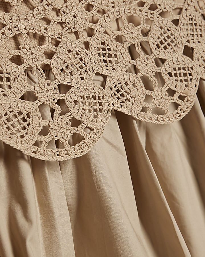 Petite Beige Crochet Hybrid Mini Dress