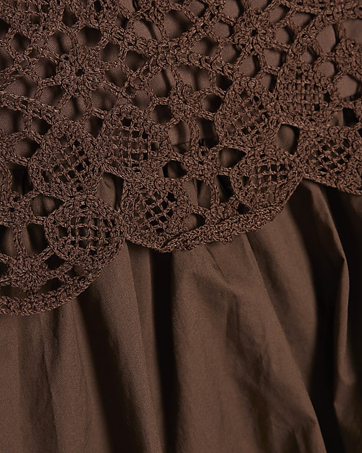 Petite Brown Crochet Hybrid Bubble Mini Dress