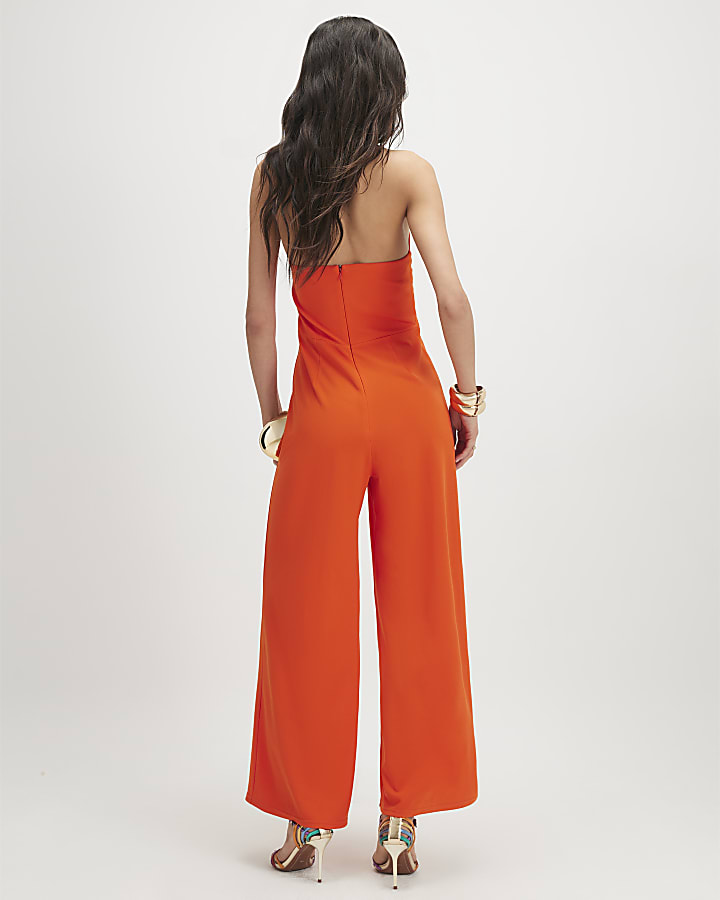 Orange Halter Neck Jumpsuit