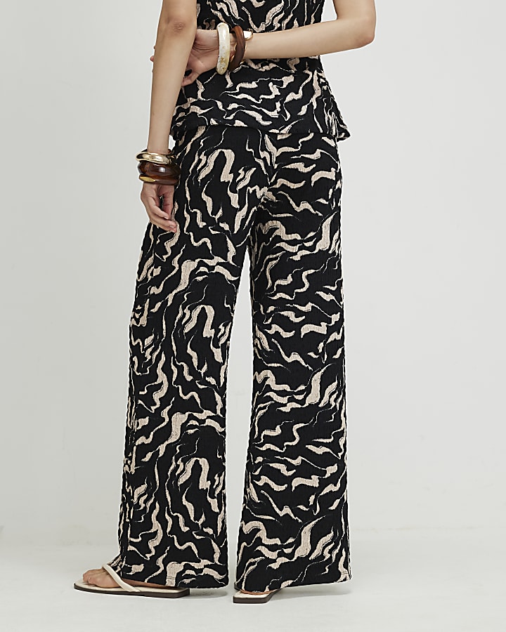 Black Abstract Wide Leg Trousers