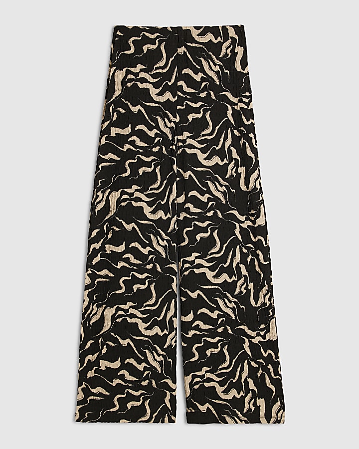 Black Abstract Wide Leg Trousers