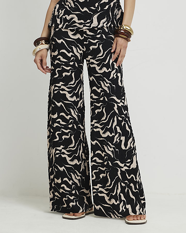 Black Abstract Wide Leg Trousers
