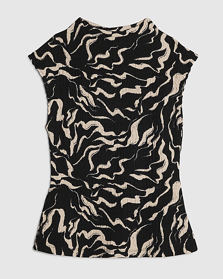 Black Abstract Grown On Sleeve Top