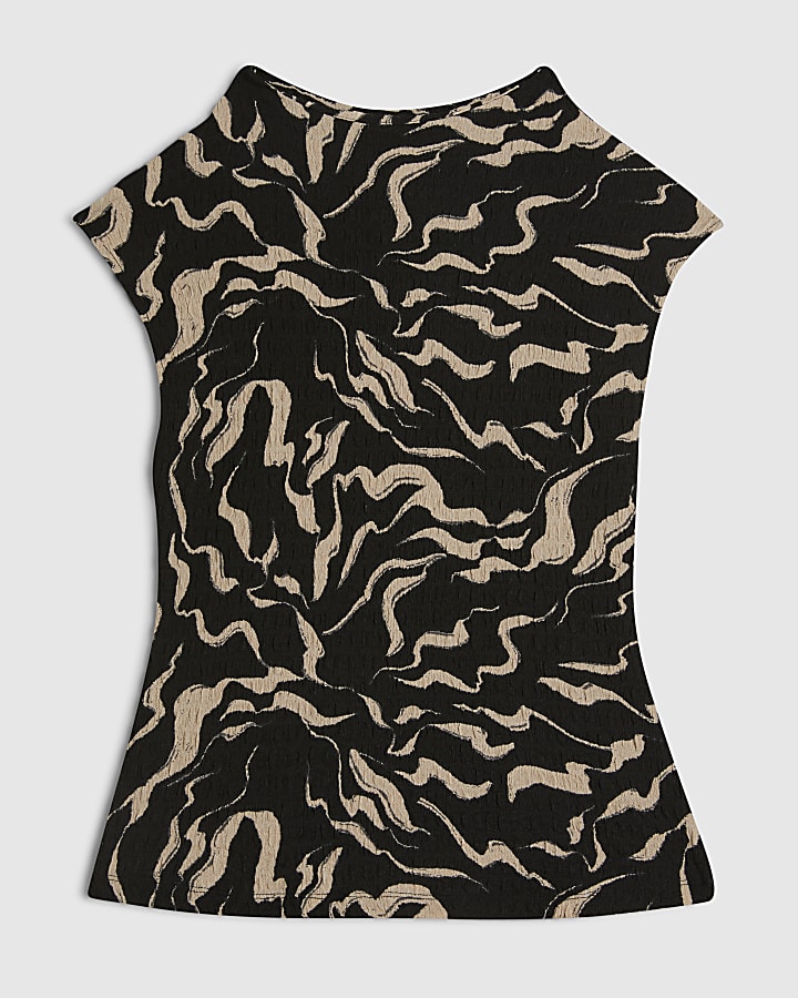 Petite Black Abstract Print Top