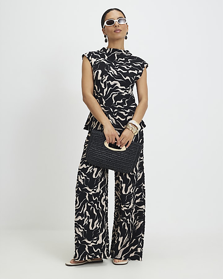Petite Black Abstract Print Top